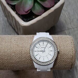 Fossil * Glitz White Resin Watch * Diamond Bezel